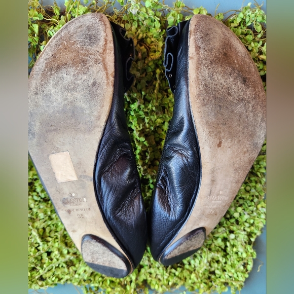 VALENTINO Black Luxe Leather Ornate Silver Studs Rosette Toes Ballet Flats Shoes - Picture 8 of 15